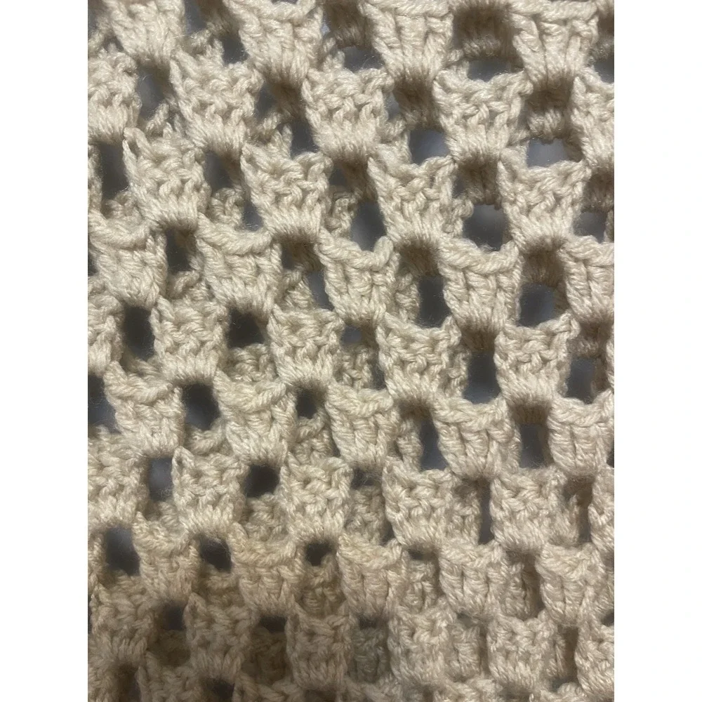 Vintage Handmade Beige Color Crocheted Afghan -Throw 34
